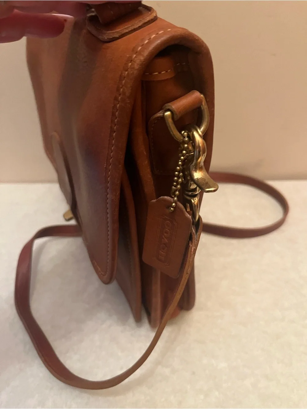 Coach Brown Leather Messenger Bag with Brass Turn-Lock. # E4L-5130